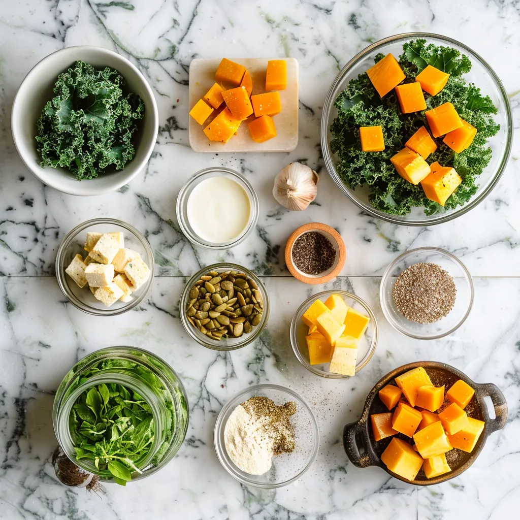 Butternut Squash & Kale Caesar Salad Juicy ingredients