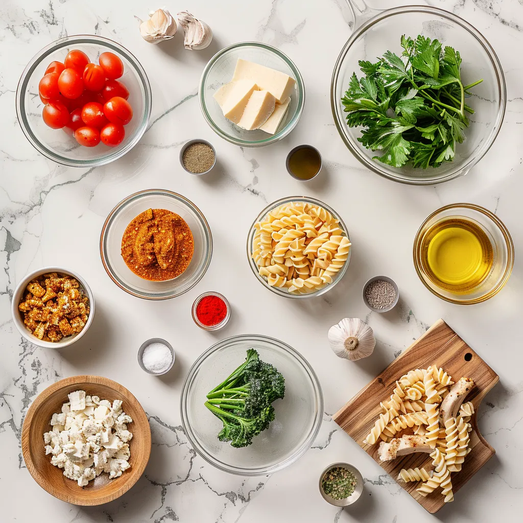 Cheesy Cajun Garlic Chicken Rotini Skillet Fresh ingredients