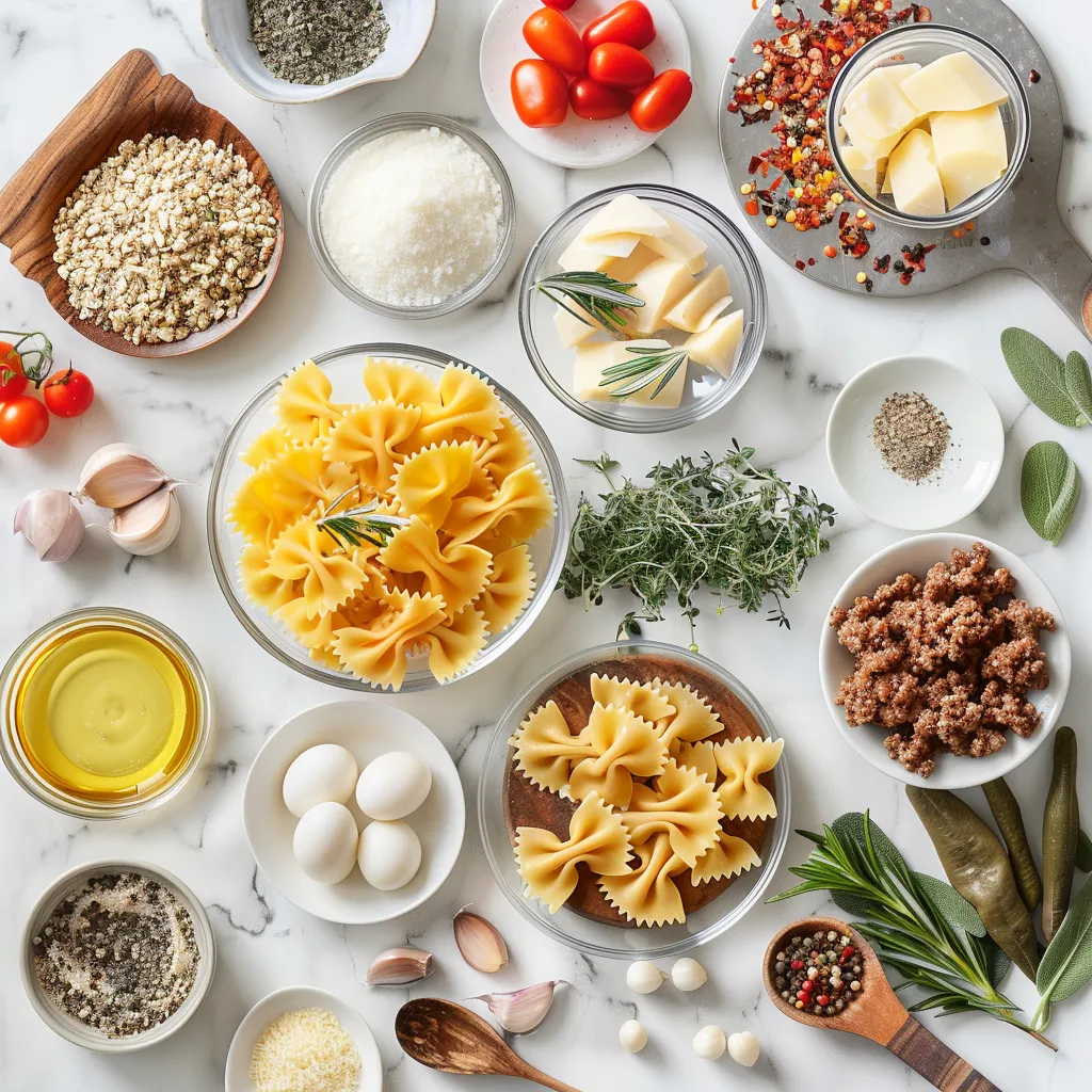 Garlic Butter Bowtie Pasta with Ground Beef Savory ingredients