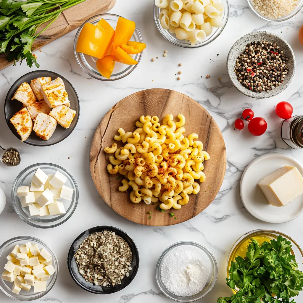 Honey Pepper Chicken Mac and Cheese Golden ingredients