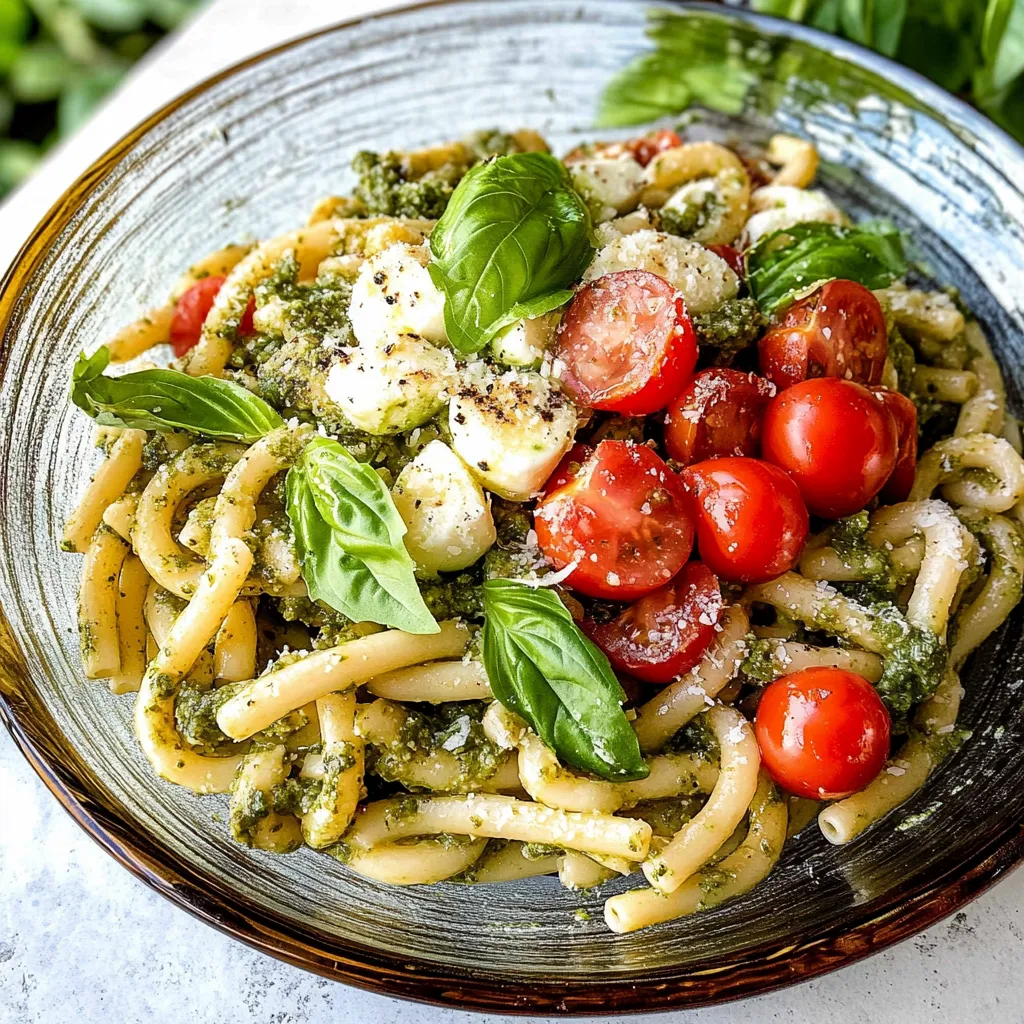 Rich Caprese Pasta Salad with Avocado Pesto Dressing
