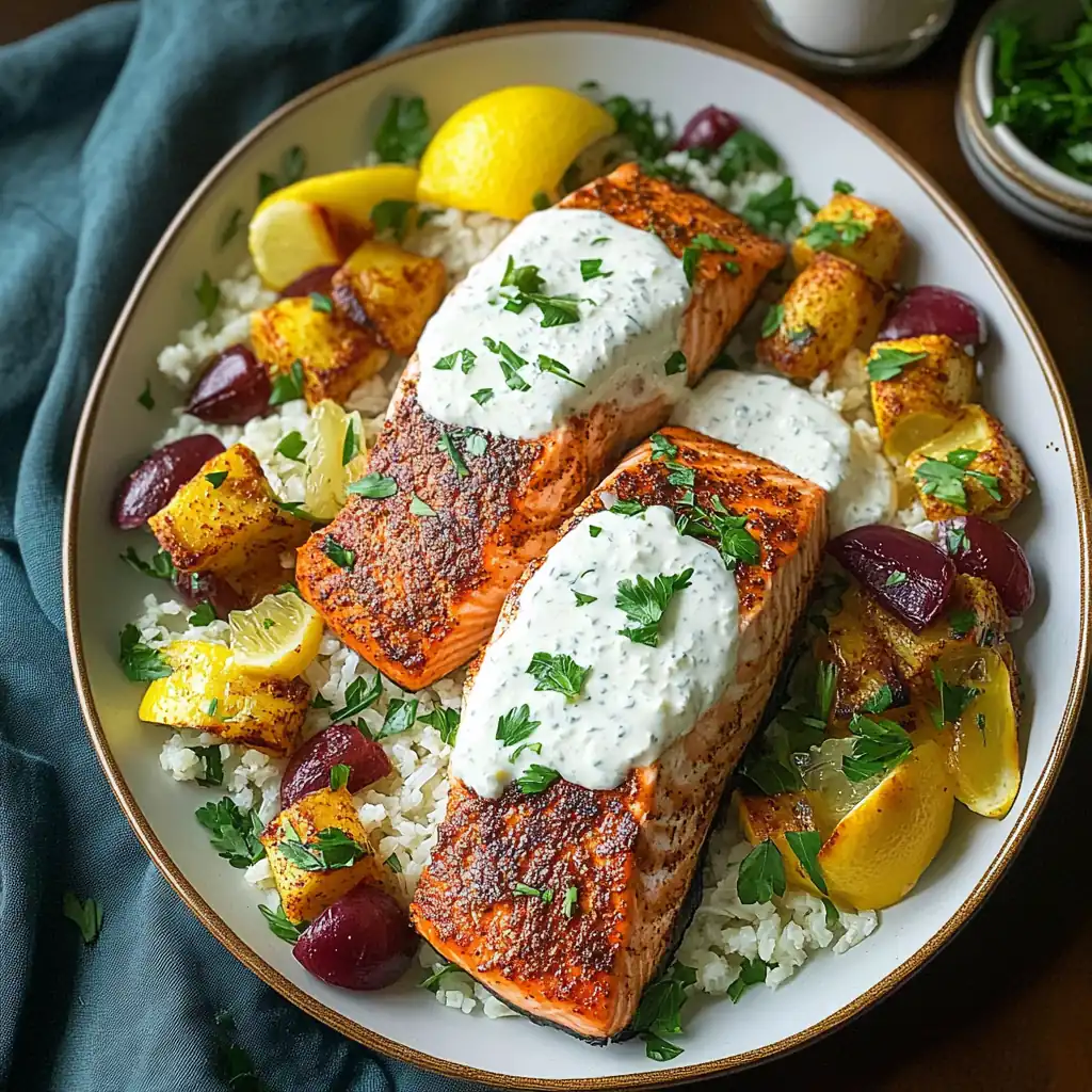 Flavor Bomb Moroccan Salmon with Tangy Lemon Yogurt