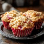 Tangy Rhubarb Muffins with a Crunchy Cinnamon Streusel Top