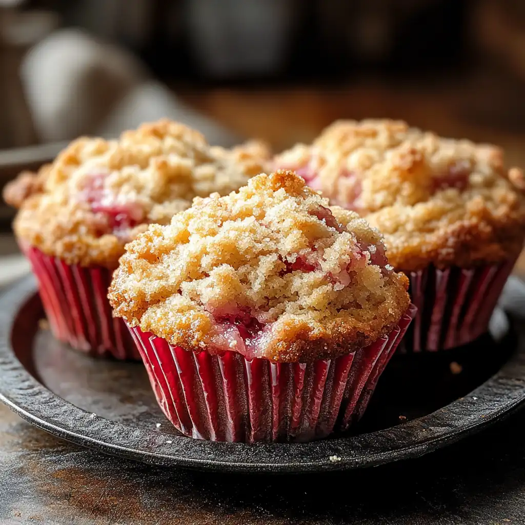 Tangy Rhubarb Muffins with a Crunchy Cinnamon Streusel Top