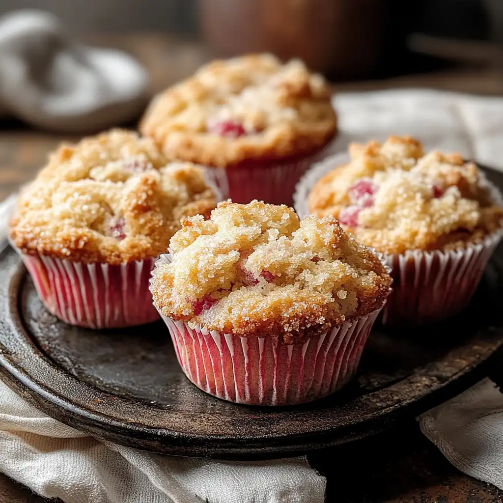 Tangy Rhubarb Muffins with a Crunchy Cinnamon Streusel Top