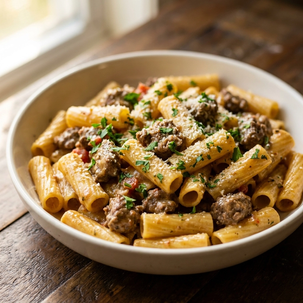 Creamy Slow Cooker Garlic Beef Pasta Recipe for Easy Cozy Crockpot Dinners | Comfort Food