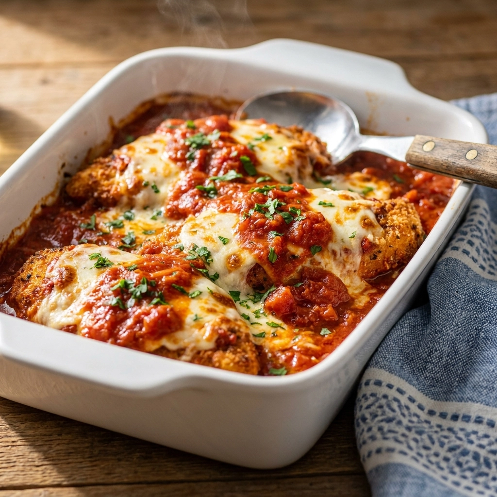 Crispy Chicken Parmesan Casserole Recipe – Easy Crowd-Pleasing Dinner | Cheesy Pasta Bake