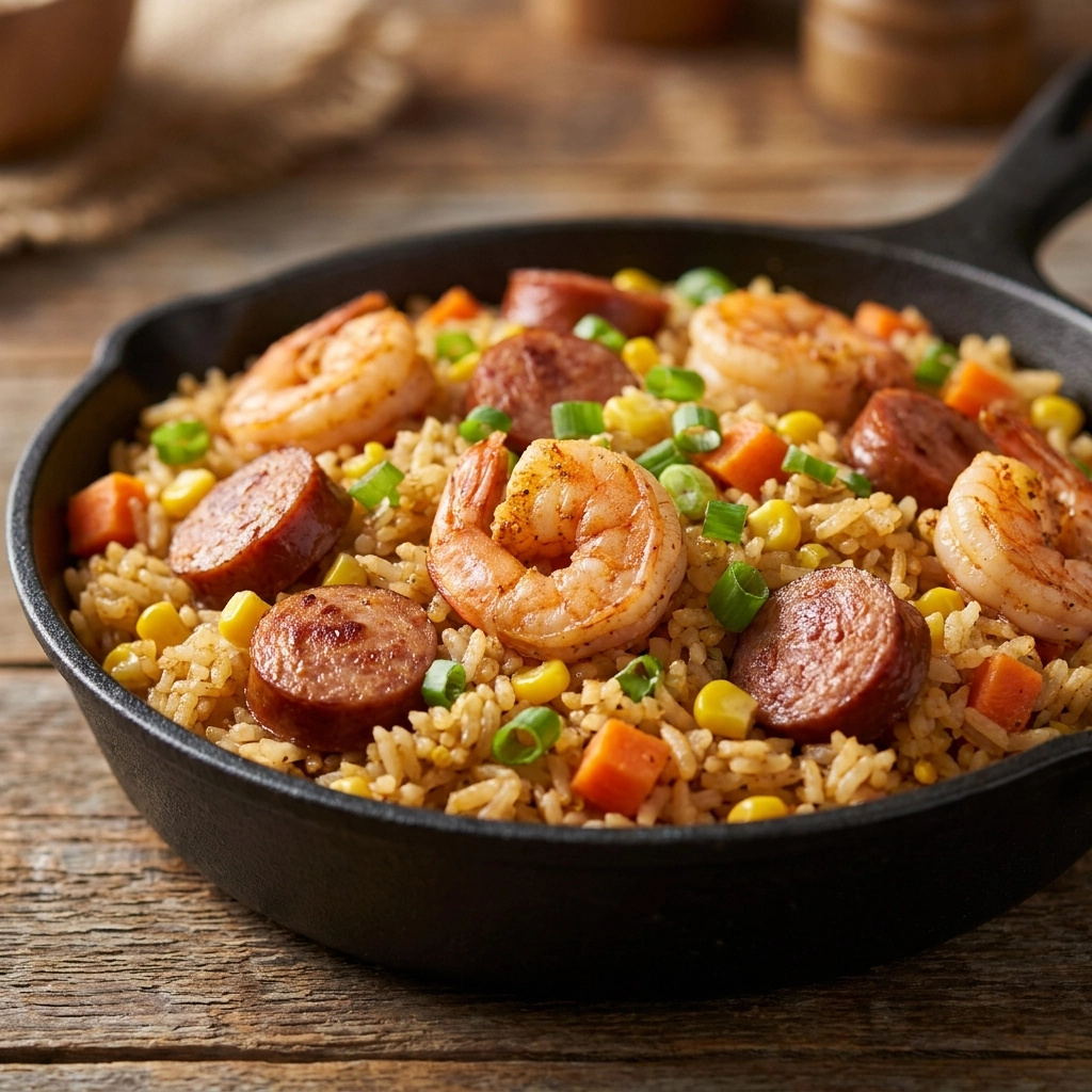 Shrimp and Sausage Dirty Rice Recipe Easy One-Pot Meal | Cajun Dinner Ideas