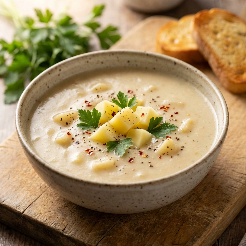 Roasted Garlic Potato Soup with Chili Crisp Croutons: A Bowl of Comfort | Cozy Winter Soup