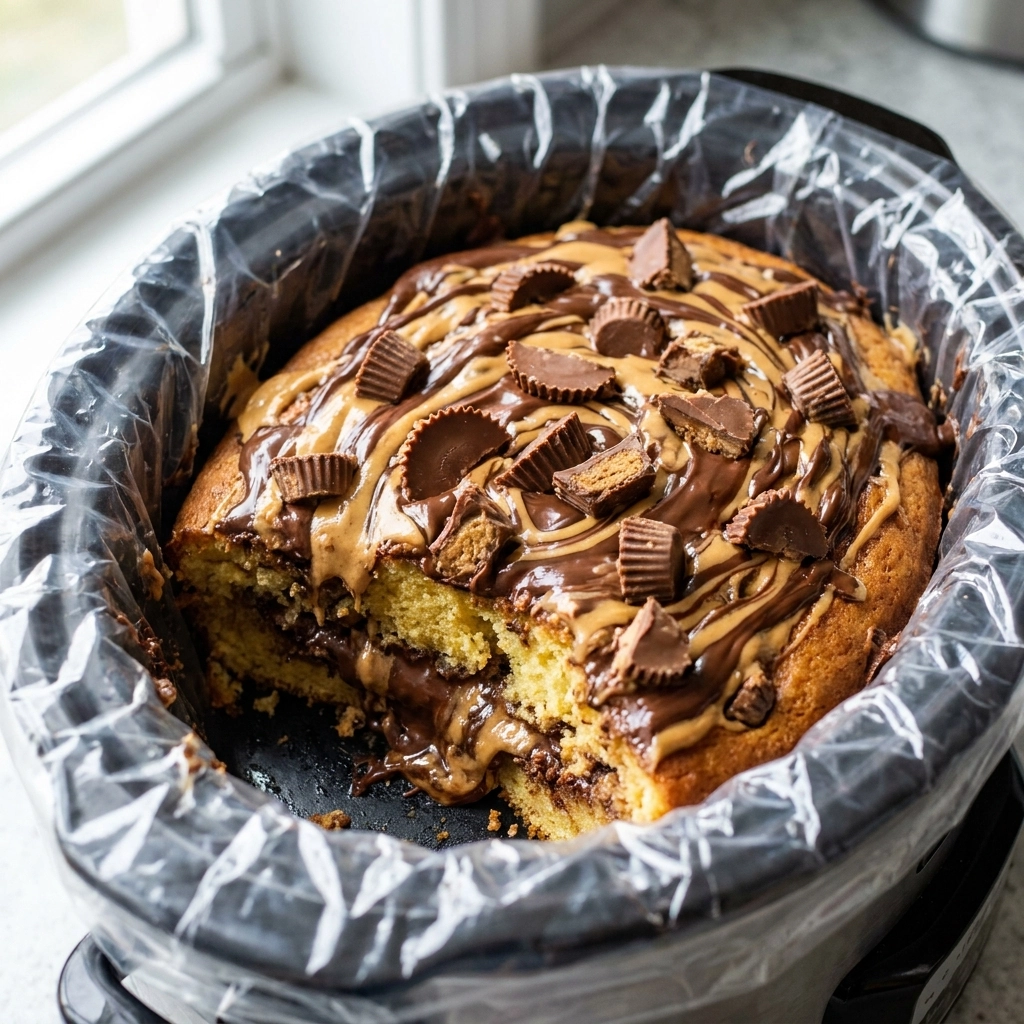 Slow Cooker Peanut Butter Cup Swirl Cake: The Ultimate Gooey Dessert | Easy Crockpot Cake