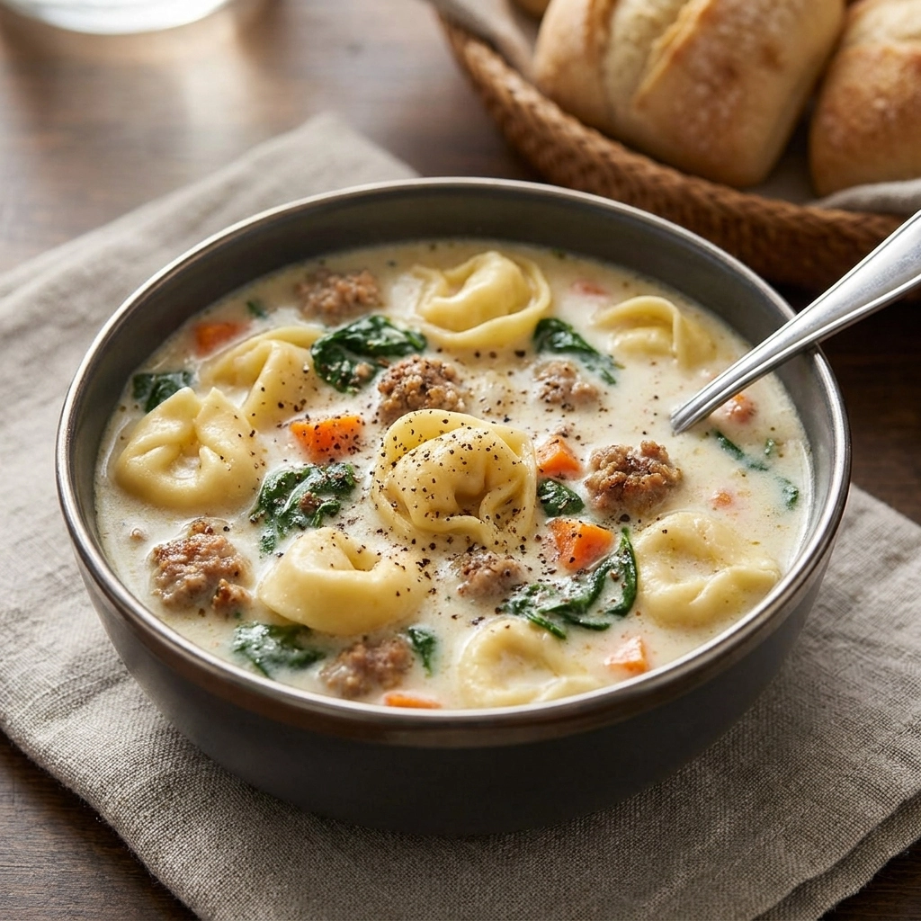 Slow Cooker Creamy Sausage & Tortellini Soup | Easy Crockpot Dinner Ideas