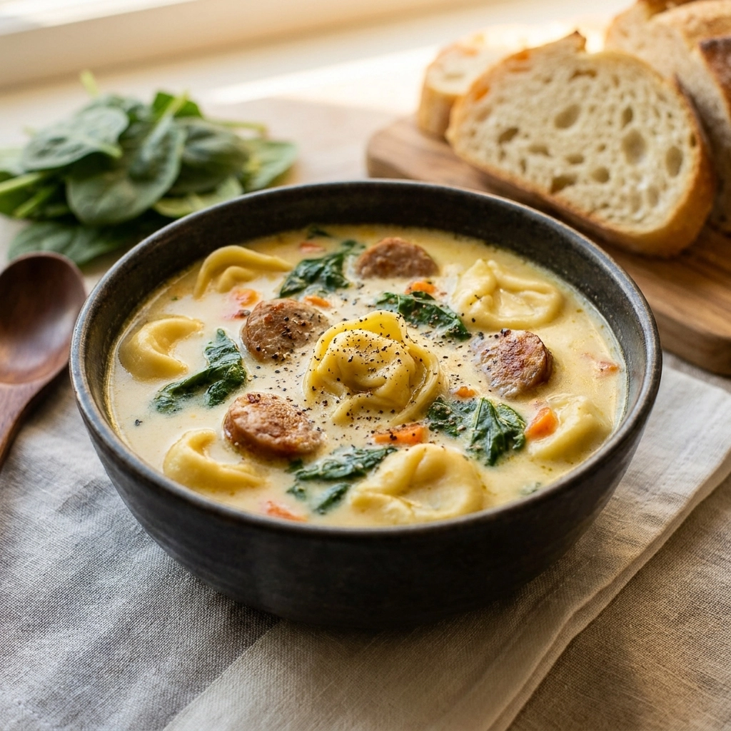 Slow Cooker Creamy Sausage & Tortellini Soup | Easy Crockpot Dinner Ideas