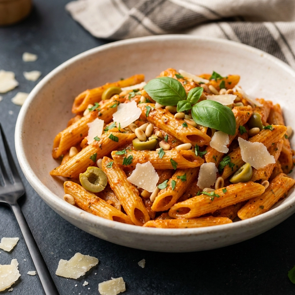 Creamy Red Pesto Pasta | Easy Sun Dried Tomato Pasta Dinner