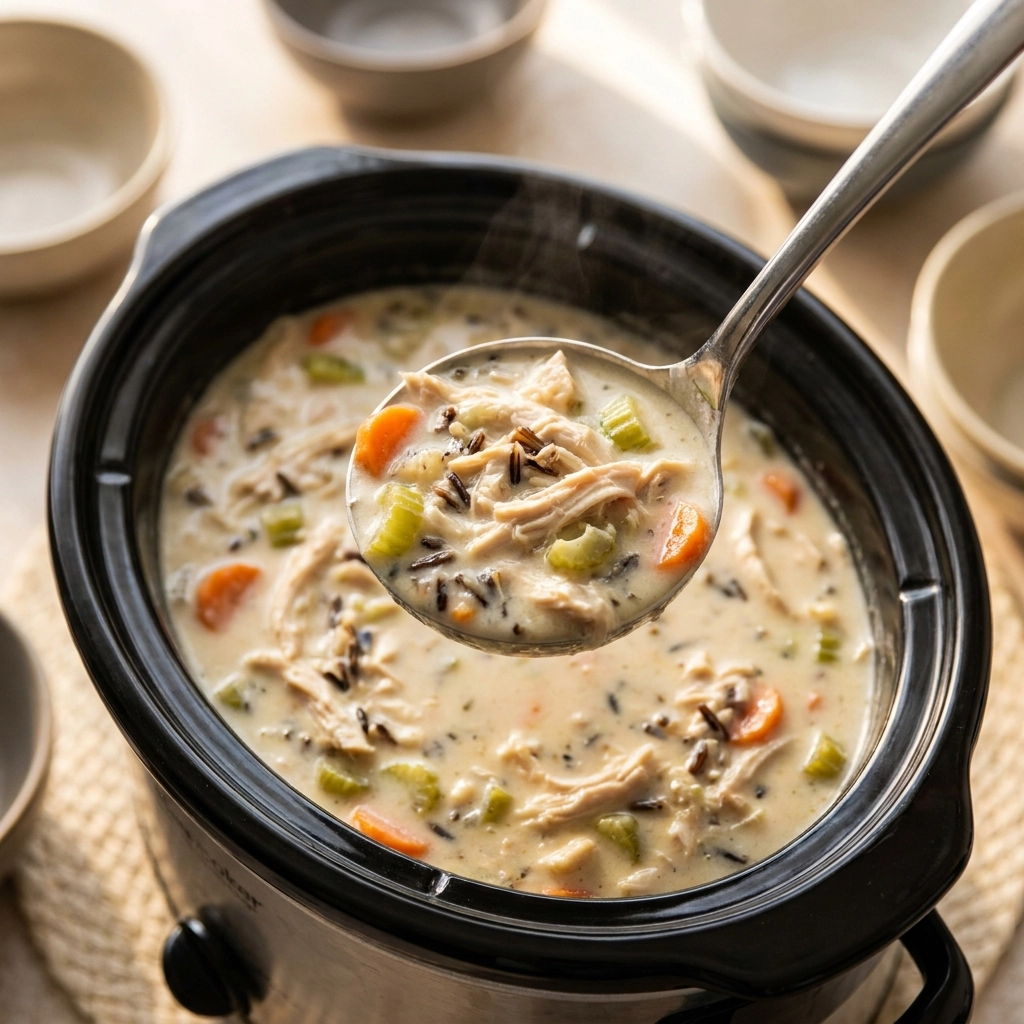 Creamy Crockpot Chicken Wild Rice Soup | Cozy Slow Cooker Comfort Food