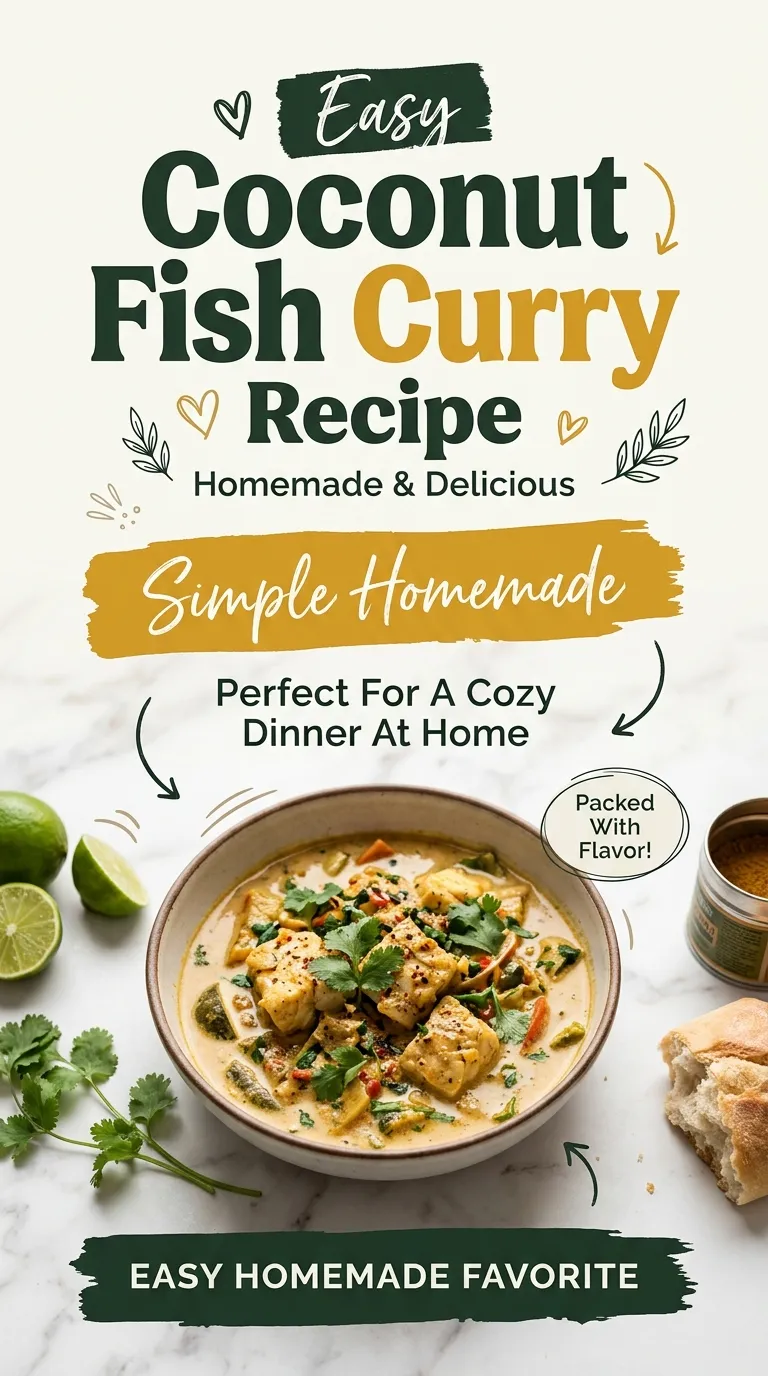 A bowl of creamy coconut fish curry with white fish fillets, red bell peppers, and cilantro served over steamed rice.
