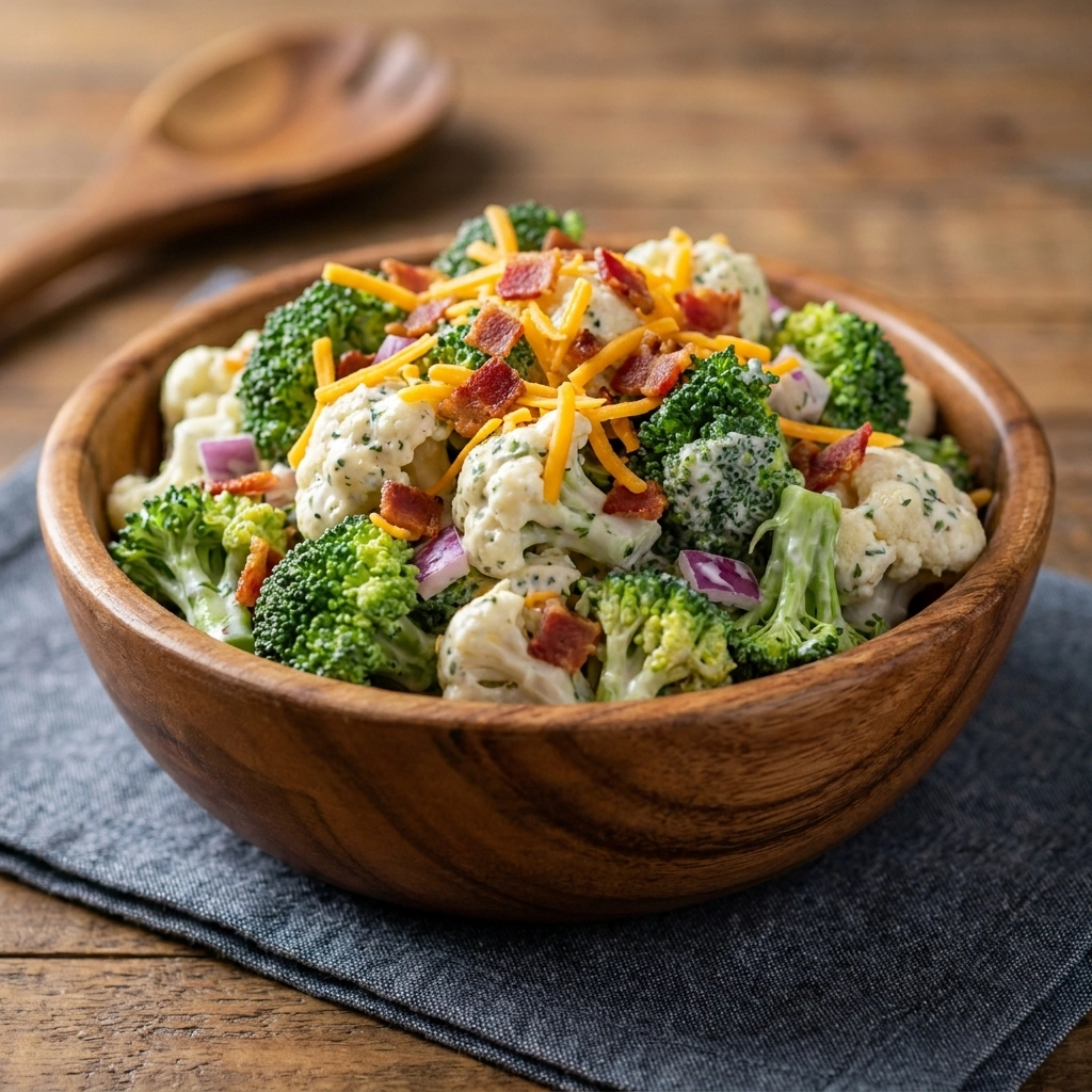 Loaded Broccoli Cauliflower Salad with Creamy Dressing | Healthy Veggie Side Dish