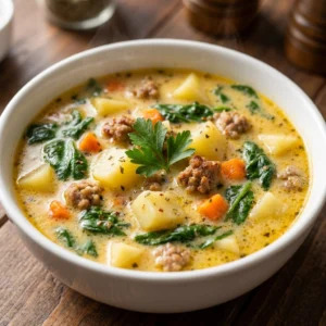 Hearty Italian Sausage Potato Soup with Carrots & Spinach | Easy Comfort Food Dinner