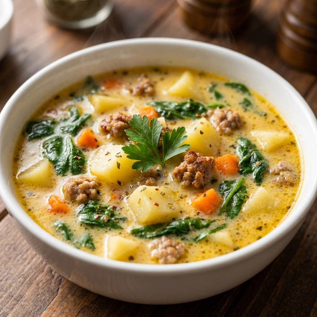 Hearty Italian Sausage Potato Soup with Carrots & Spinach | Easy Comfort Food Dinner