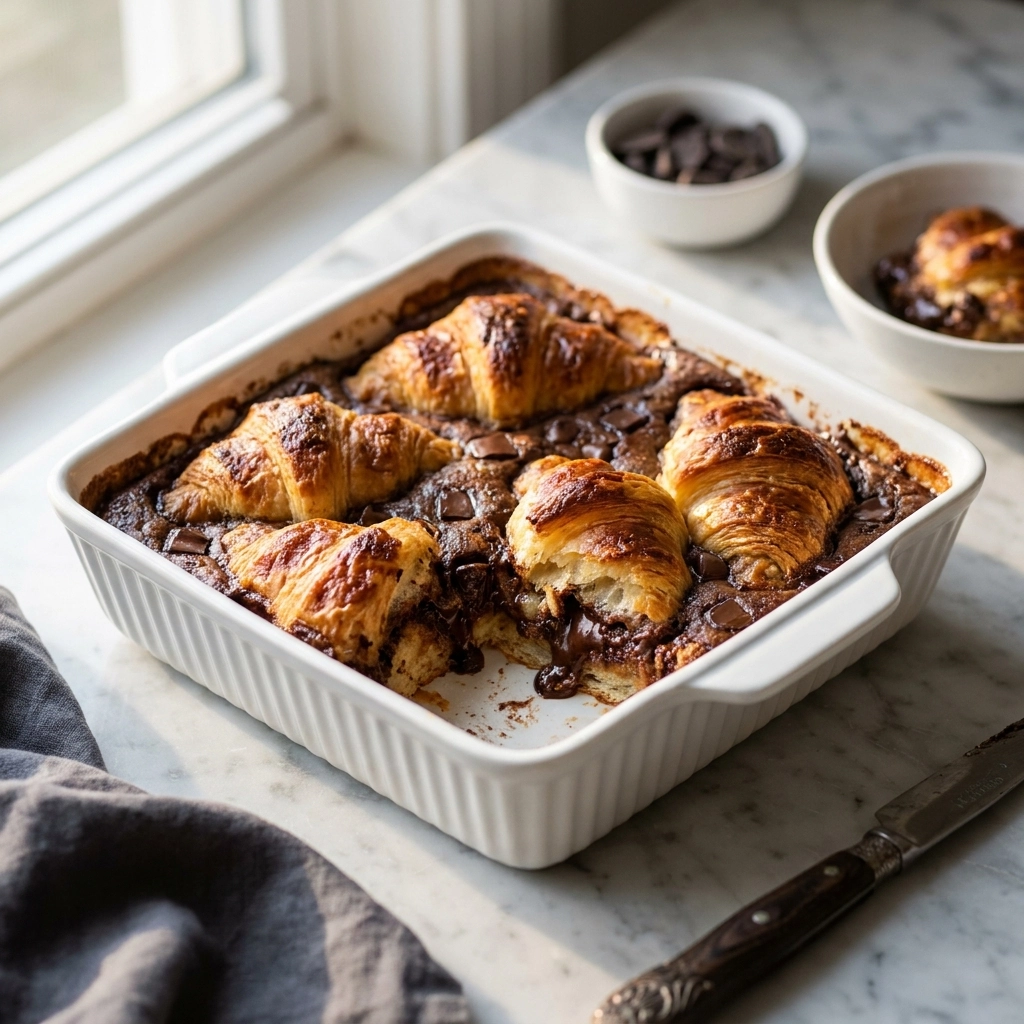 Decadent Chocolate Croissant Breakfast Bake | Easy Chocolate Brunch Casserole
