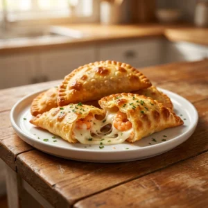 Golden Cheesy Shrimp Empanadas with Garlic Herb Dip | Easy Seafood Appetizer Recipe
