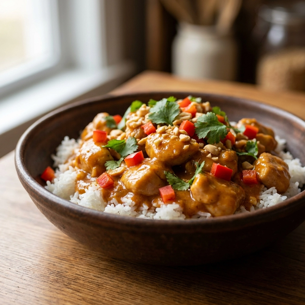 Slow Cooker Thai Peanut Chicken with Creamy Nut Sauce | Easy Crockpot Dinner