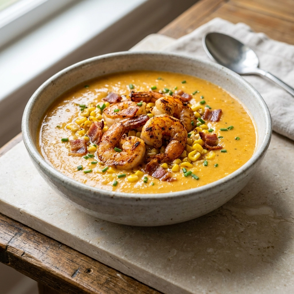 Creamy Shrimp And Roasted Corn Chowder | Easy Seafood Soup Recipe