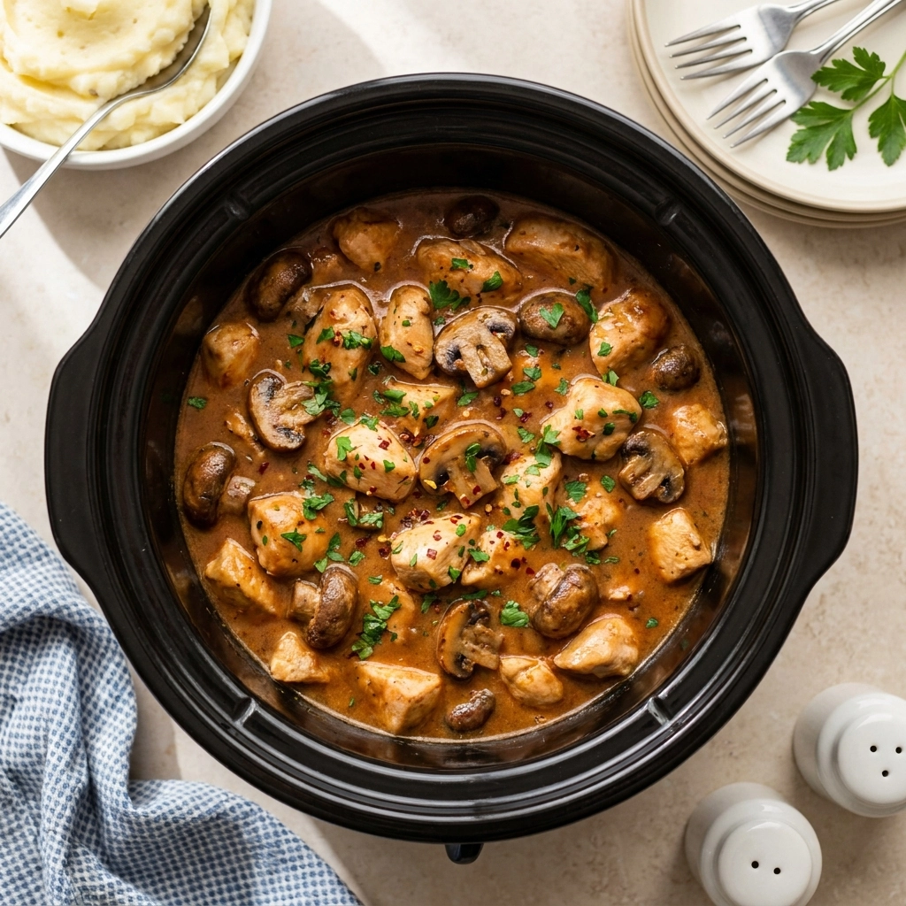 Slow Cooker Chicken Marsala with Rich Savory Sauce | Easy Crockpot Dinner Idea