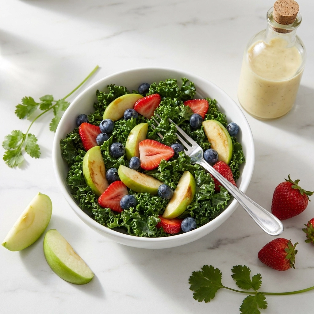 Apple and Berry Chopped Kale Salad with Citrus Basil Vinaigrette | Healthy Kale Salad