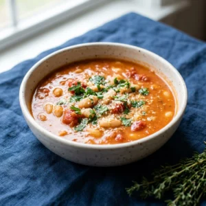 Creamy Parmesan Tomato Cannellini Bean Soup | Healthy High Protein Vegan Soup
