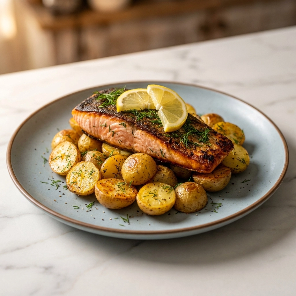 Lemon Dill Salmon Potato Skillet | Easy One Pan Salmon and Potato Dinner