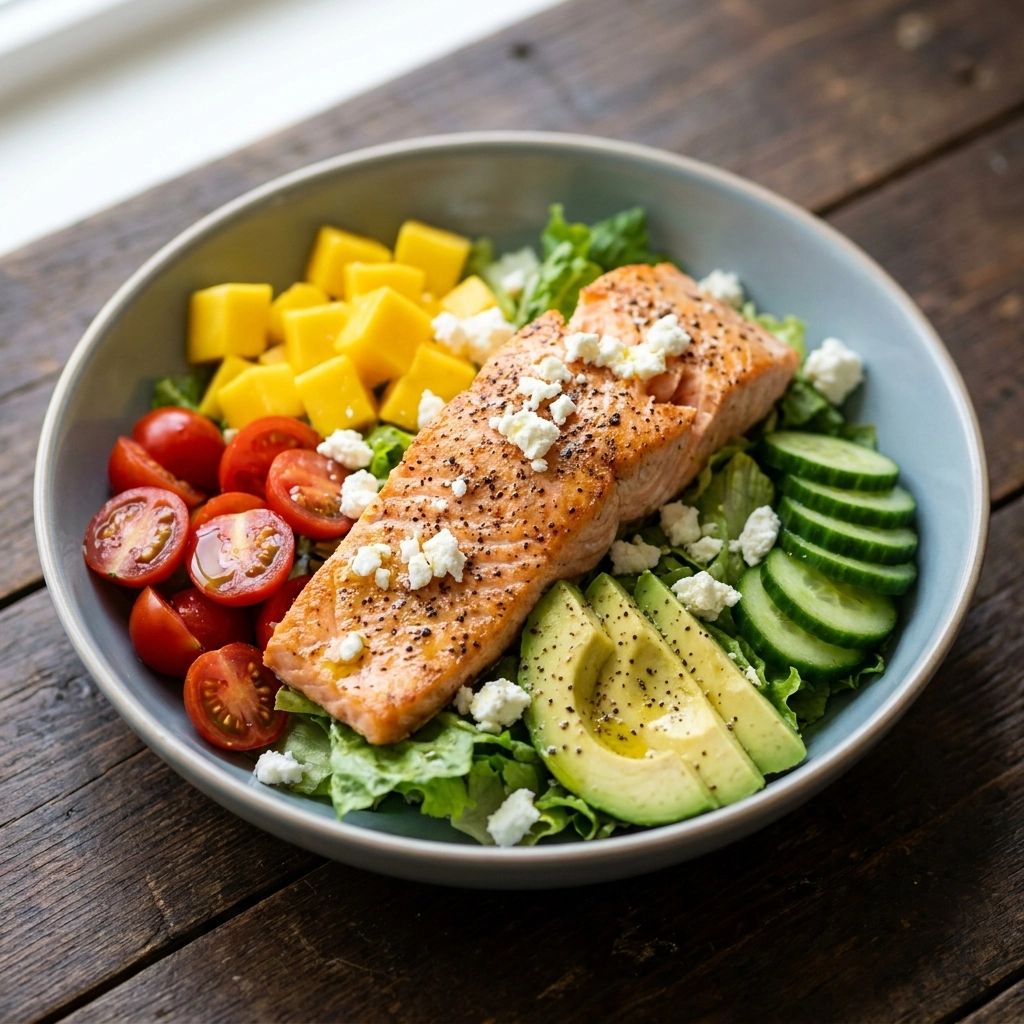 Fresh Salmon Cobb Salad with Homemade Vinaigrette | Healthy High Protein Lunch Idea