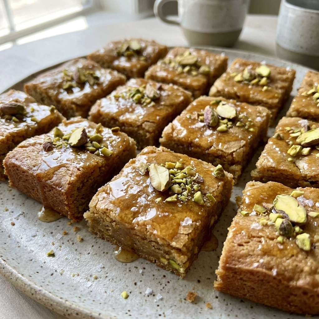 Salted Honey Pistachio Blondie Bars | Easy Honey Pistachio Dessert Recipe
