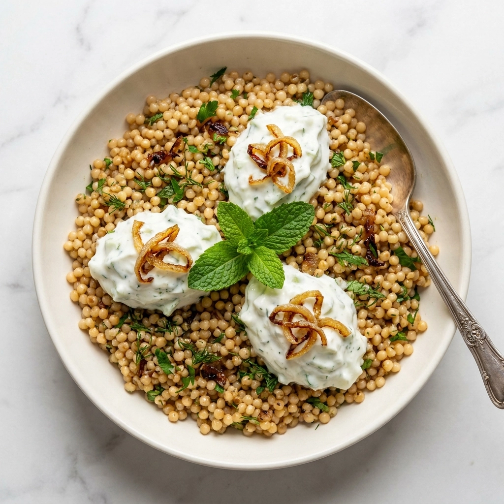 Mujaddarat Bulgur with Cucumber Mint Yogurt Recipe | Healthy Middle Eastern Lentils