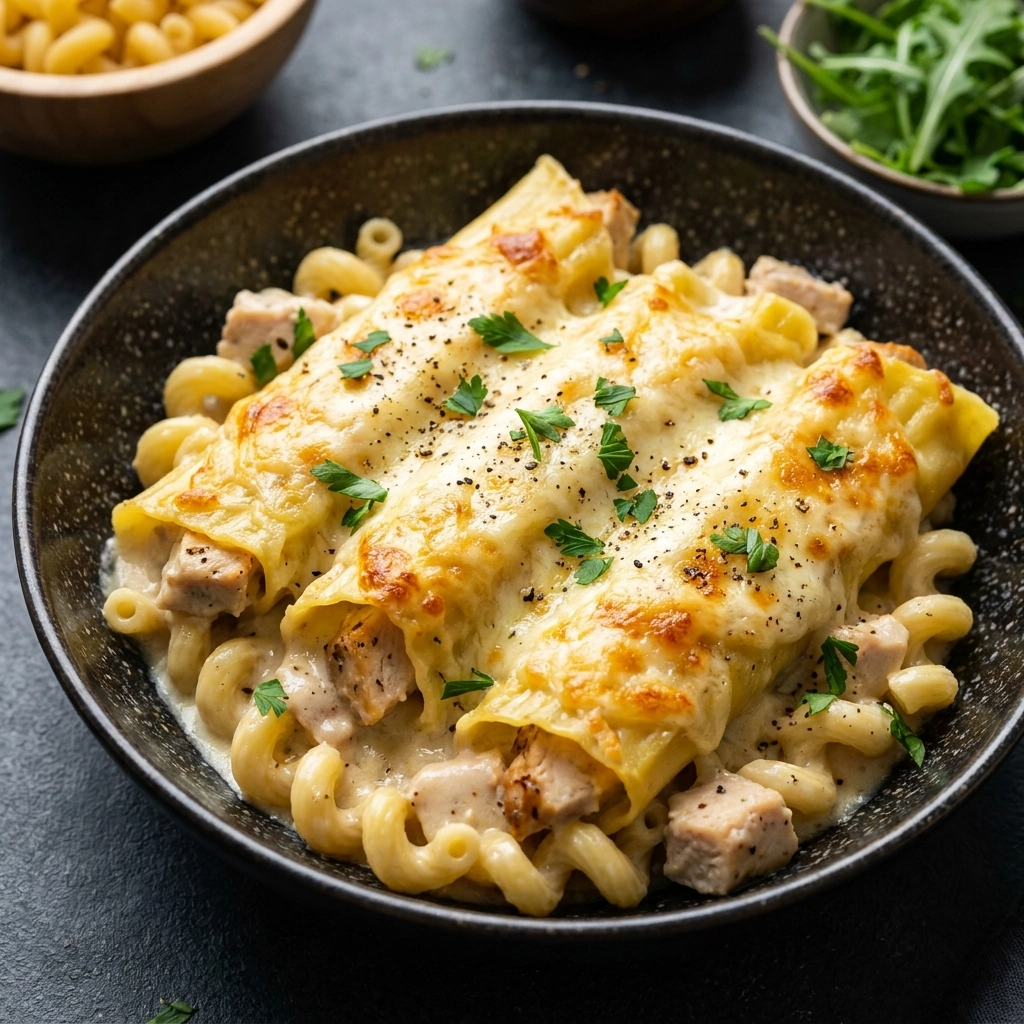 Cheesy Chicken Manicotti Alfredo | Creamy Baked Pasta Dinner Recipe