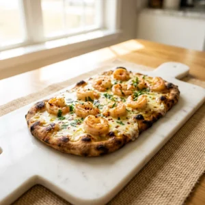 Garlic Butter Shrimp Scampi Flatbread Pizza | Easy Seafood Flatbread Recipe