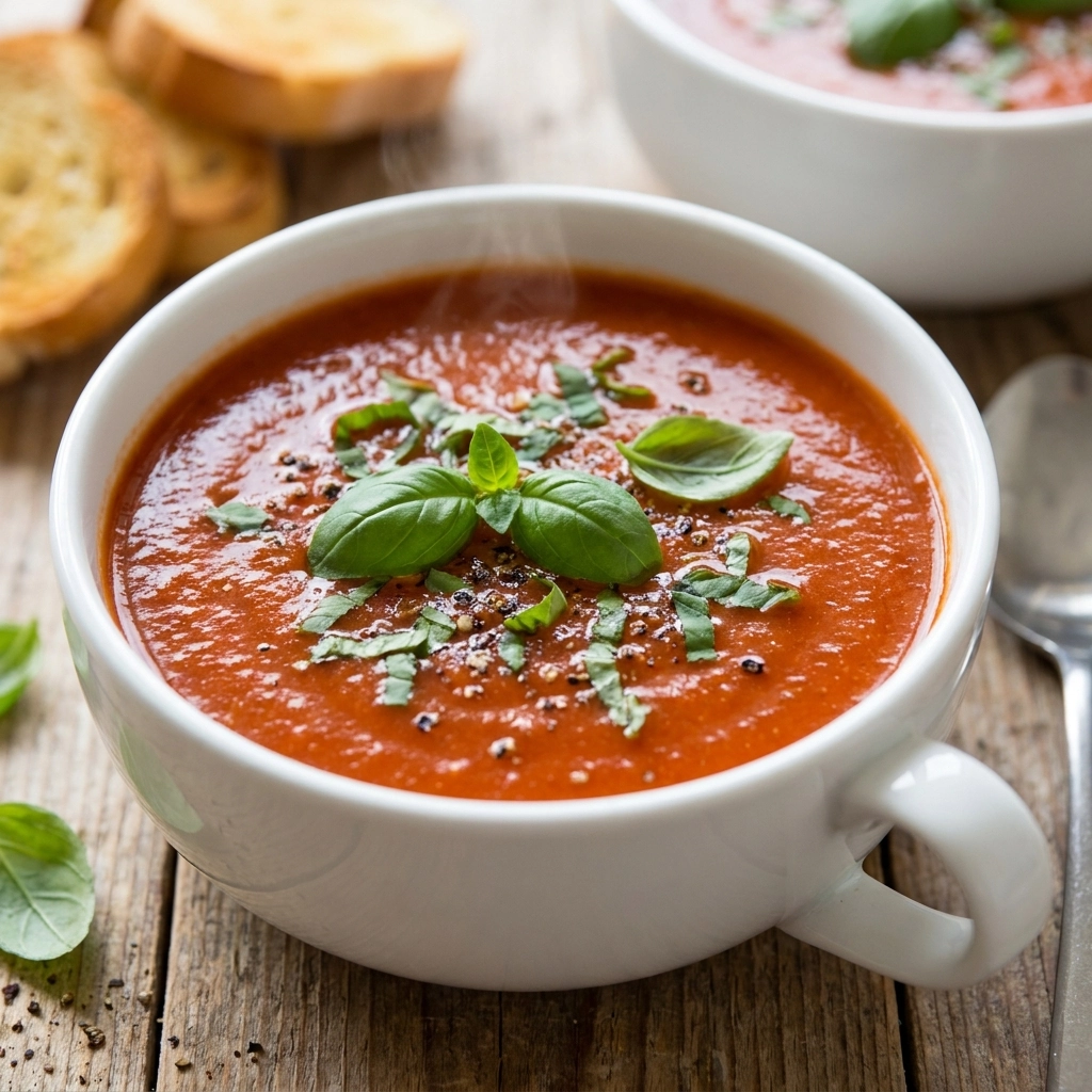 Velvety Creamy Tomato Soup with Fresh Basil | Easy Homemade Tomato Soup Recipe