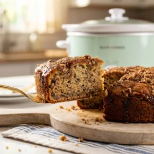 Slow Cooker Banana Bread Cake with Brown Sugar Sauce | Easy Crockpot Dessert
