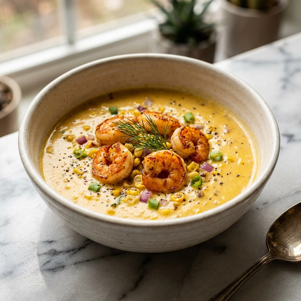 Creamy Shrimp And Roasted Corn Chowder | Easy Seafood Soup Recipe