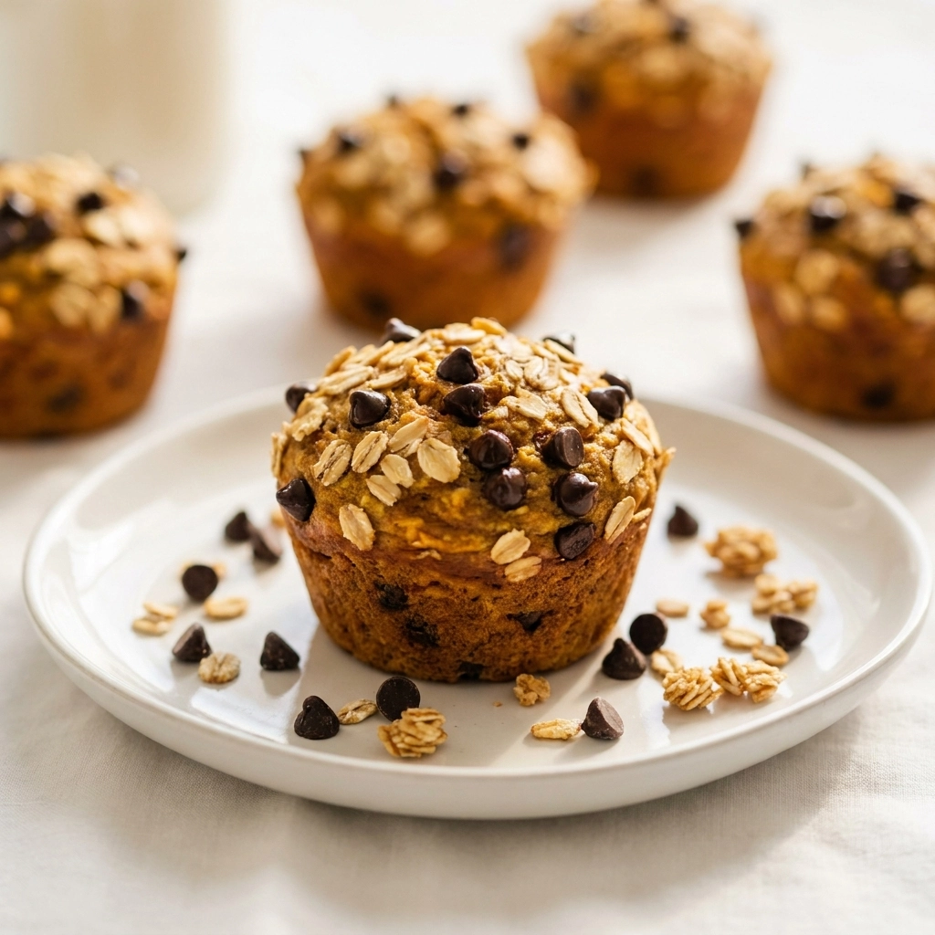 Oatmeal To-Go Pumpkin Chocolate Chip Muffins | Healthy Fall Breakfast Ideas