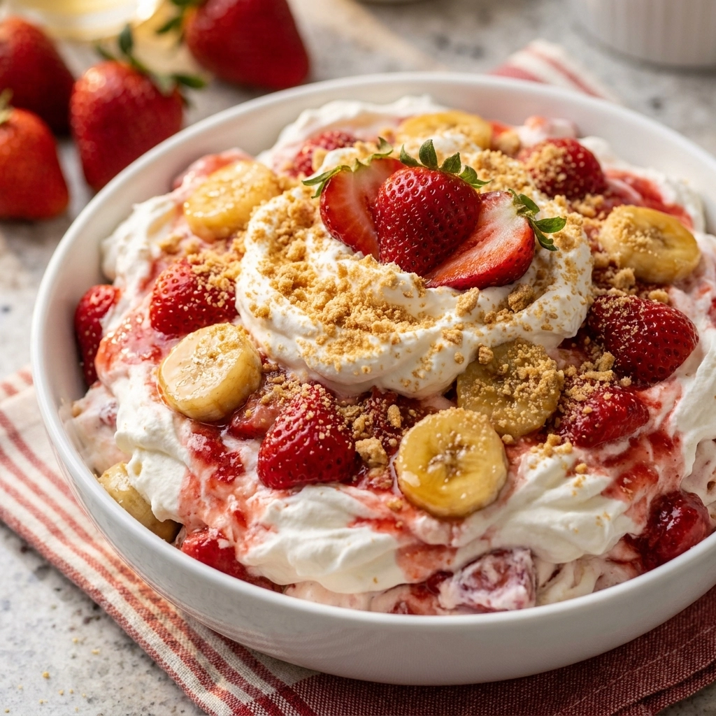 Strawberry Banana Cheesecake Salad | Creamy Fruit Dessert Salad Recipe
