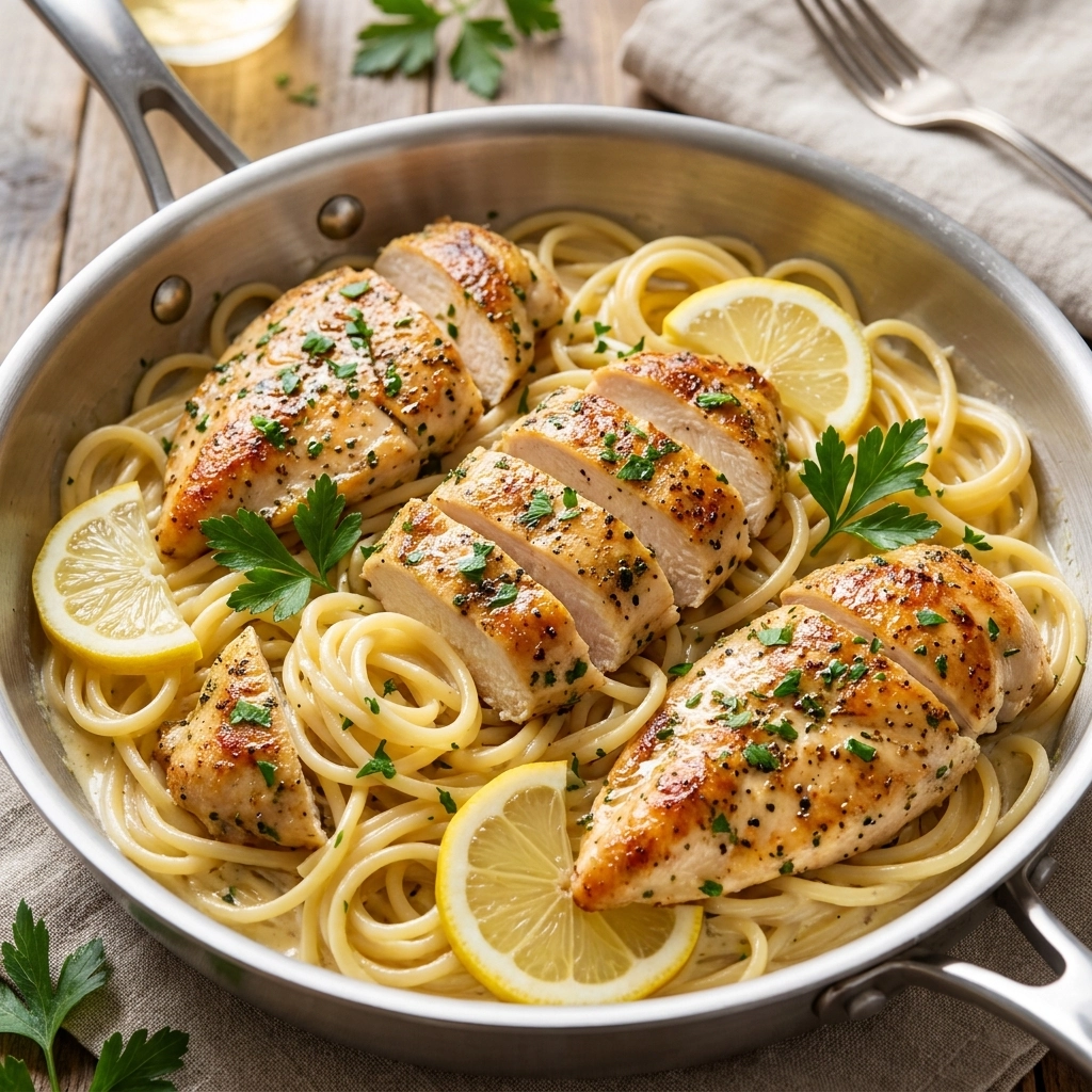 Creamy Lemon Chicken Pasta Recipe for Dinner | Easy Lemon Garlic Pasta