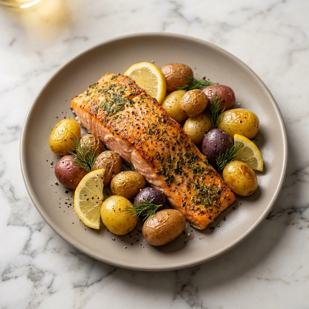 Lemon Dill Salmon Potato Skillet | Easy One Pan Salmon and Potato Dinner