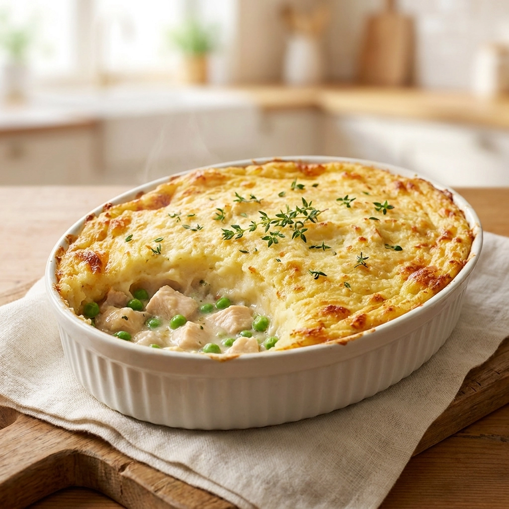 Creamy Chicken Shepherd's Pie with Garlic Mashed Potato Crust | Comfort Food Dinner