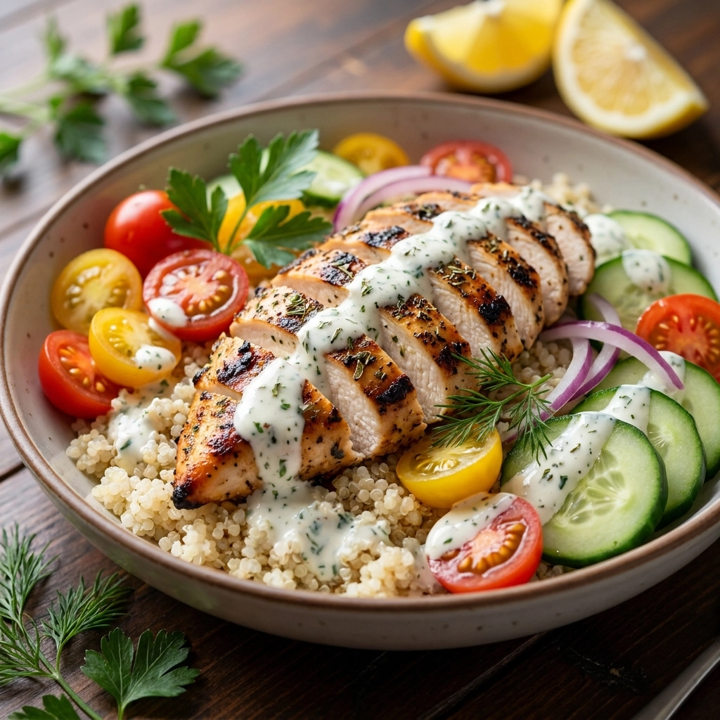 Lemon Pepper Ranch Chicken Cottage Cheese Bowls | High Protein Meal Prep Idea