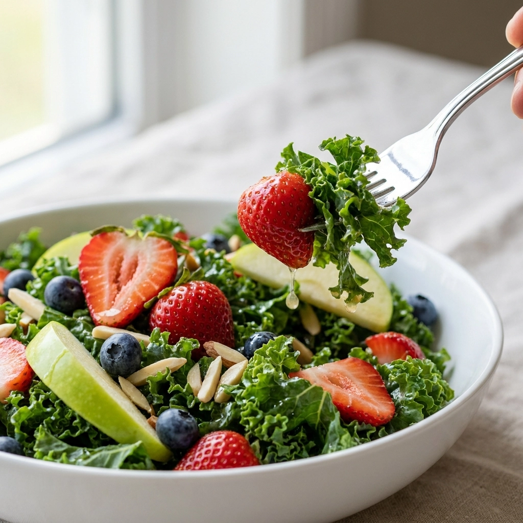 Apple and Berry Chopped Kale Salad with Citrus Basil Vinaigrette | Healthy Kale Salad