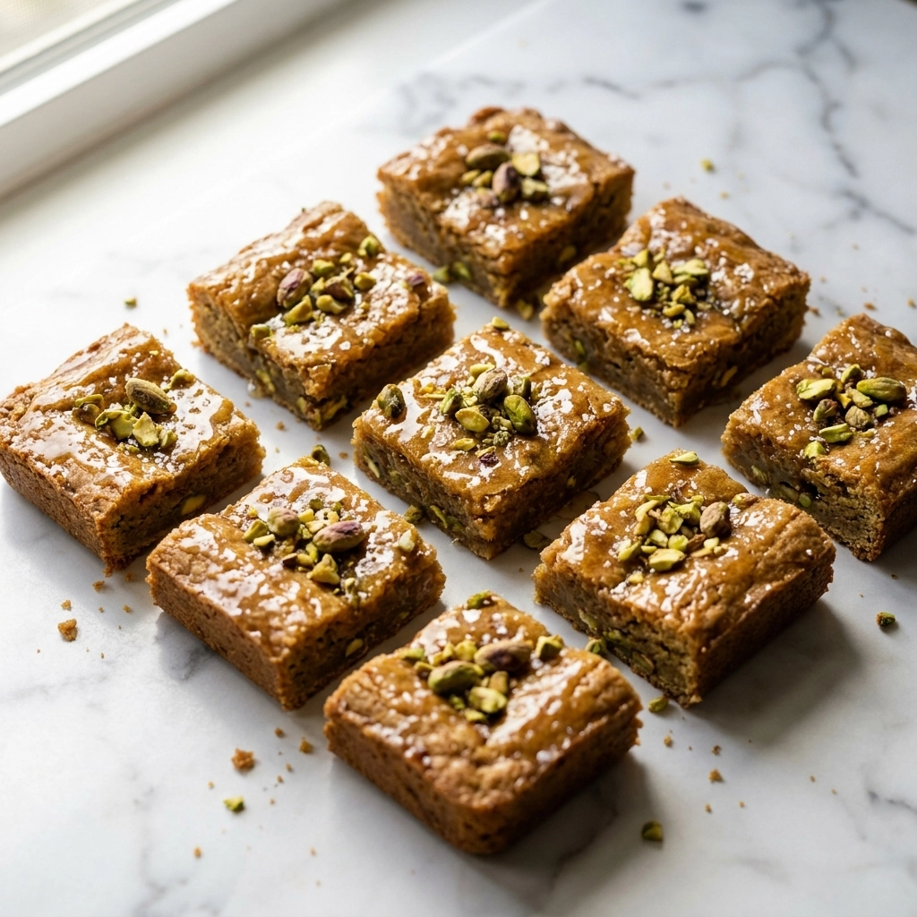 Salted Honey Pistachio Blondie Bars | Easy Honey Pistachio Dessert Recipe