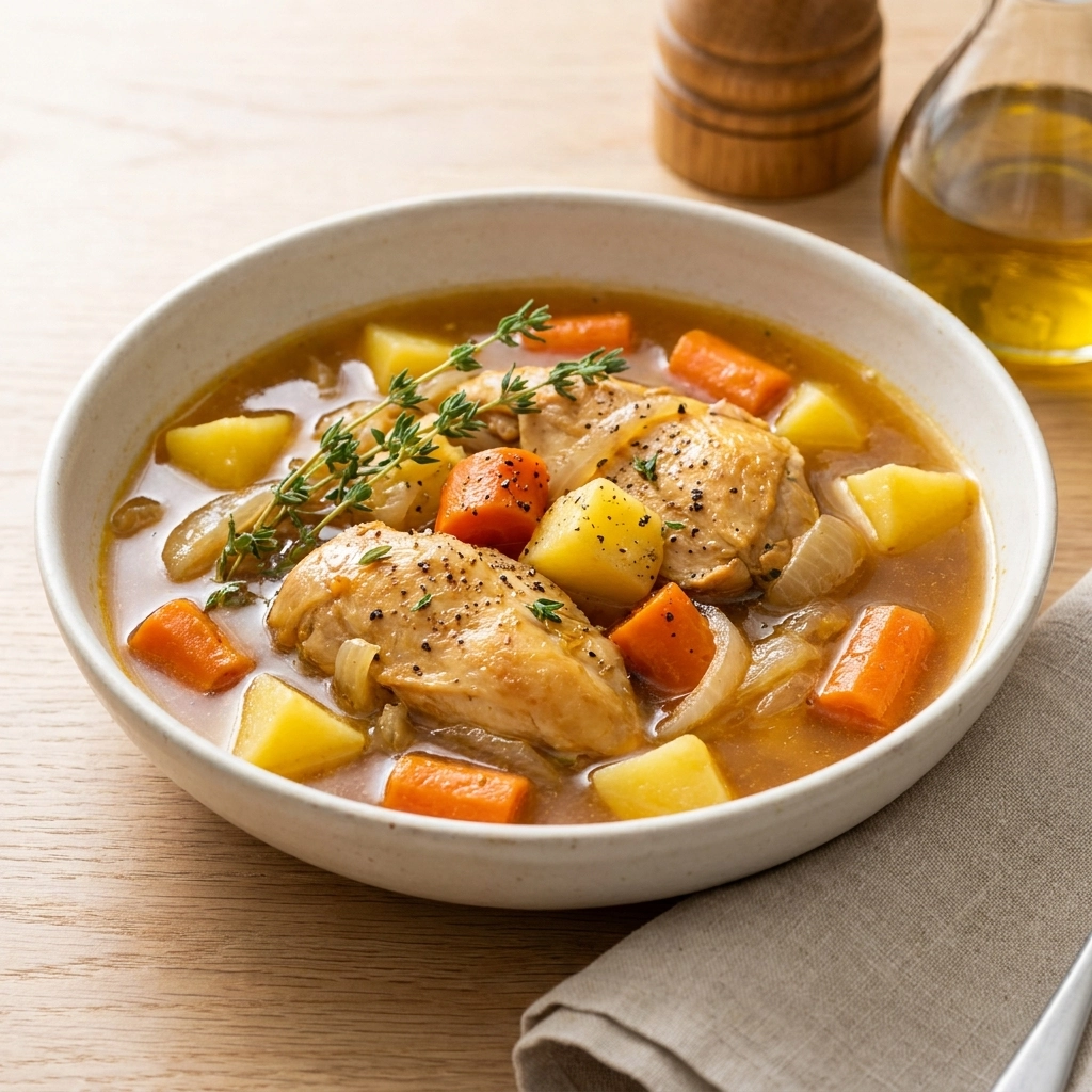 Hearty Home-Style Chicken Stew with Root Vegetables | Comforting Winter Dinner Idea