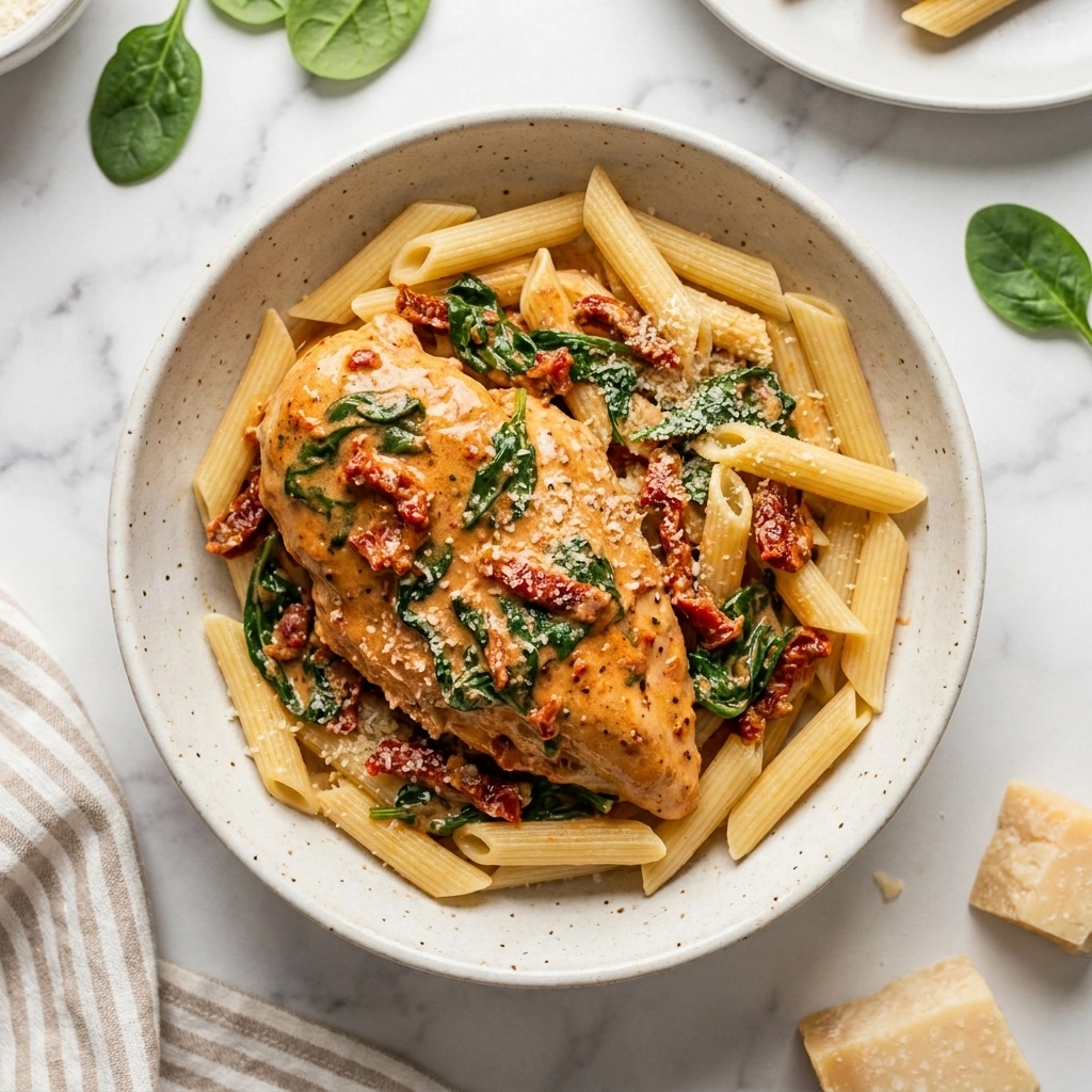Slow Cooker Tuscan Chicken with Sun-Dried Tomatoes and Spinach | Easy Dinner Idea