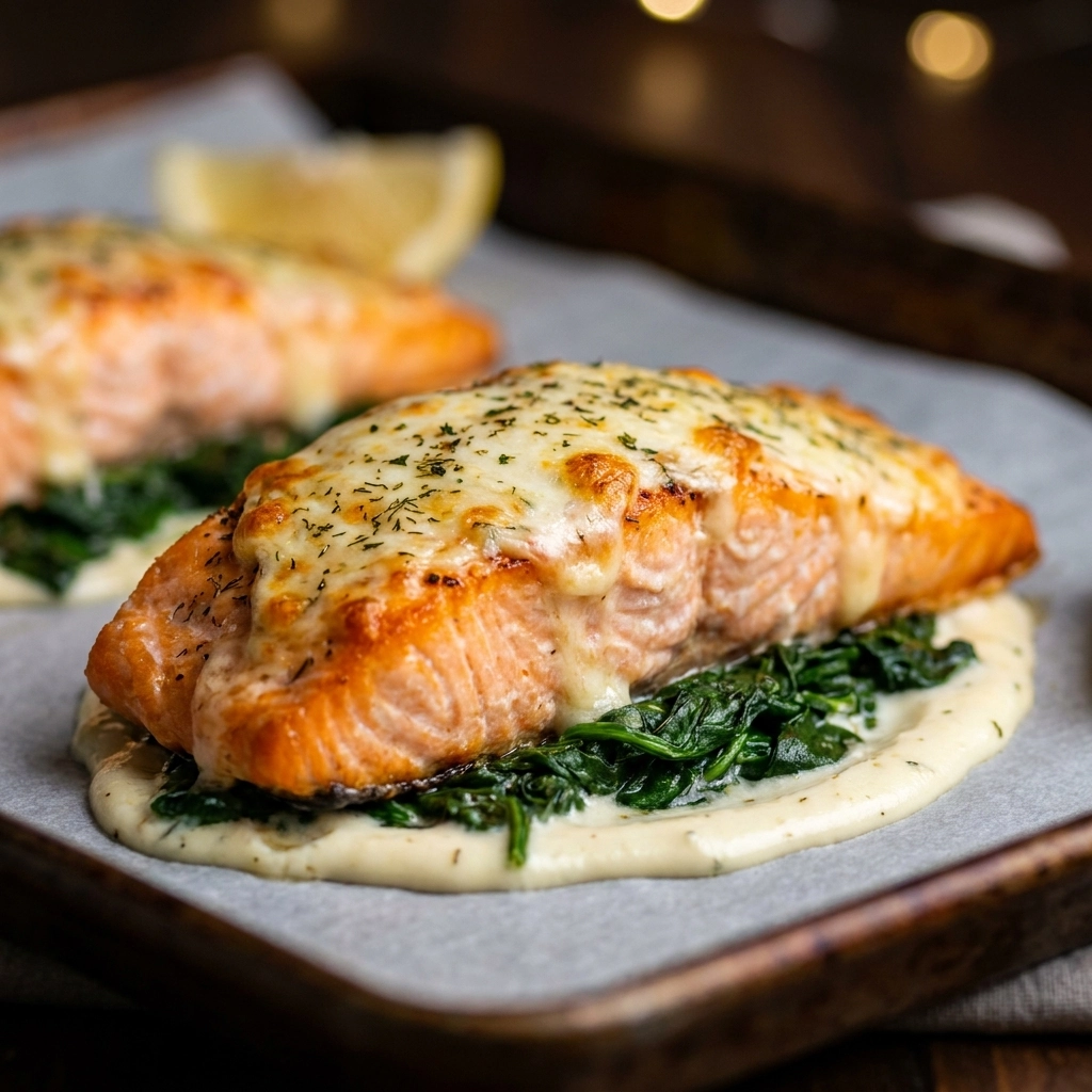 Garlic Butter Baked Salmon with Wilted Spinach | Easy Healthy Dinner Ideas