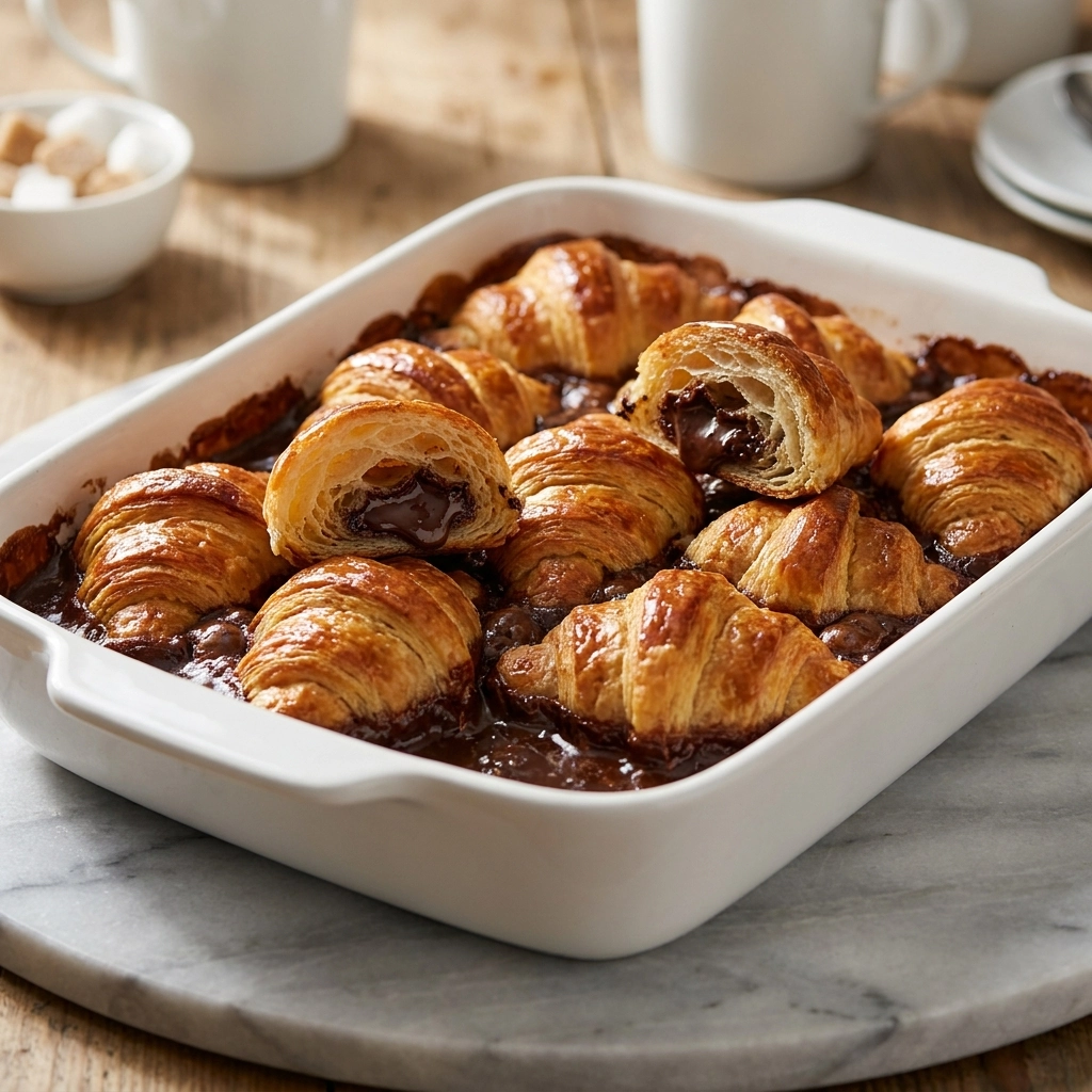 Decadent Chocolate Croissant Breakfast Bake | Easy Chocolate Brunch Casserole